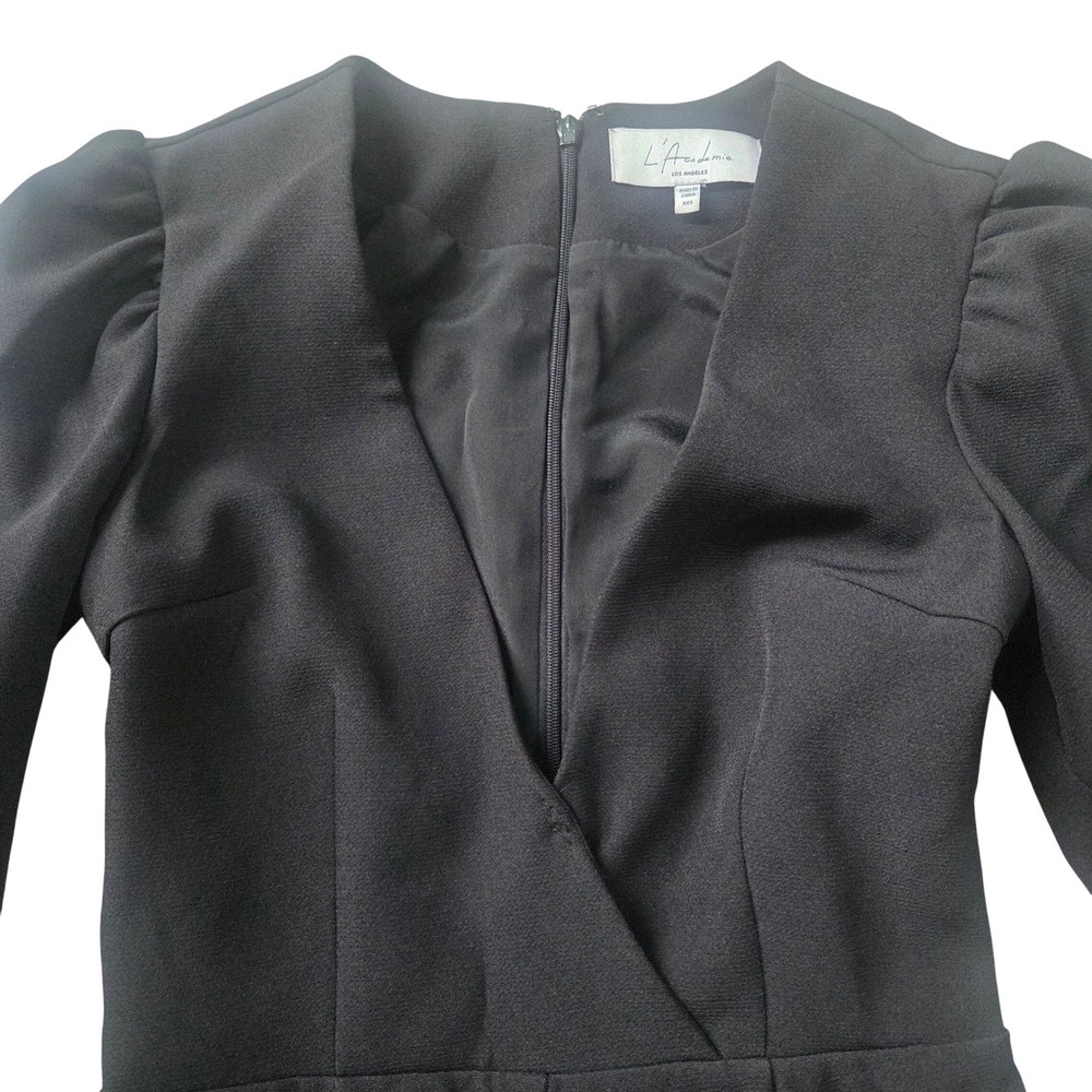L'Academie Black V-Neck Puff Sleeve Jumpsuit XXS Revolve Elegant Chic Workwear